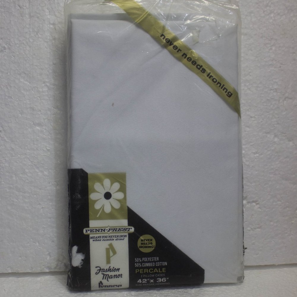 Vintage New in Package Penneys Percale Pillow Cases 2 In a Package White